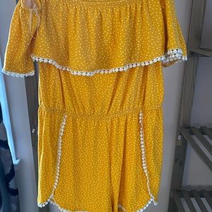 Yellow Polkadot Lace Romper